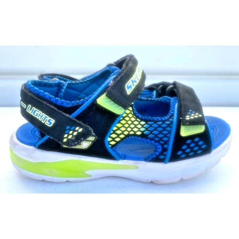Skechers Mega Boys Sandals Size 3 Youth Light-up Multi Adjust Straps Water Shoes